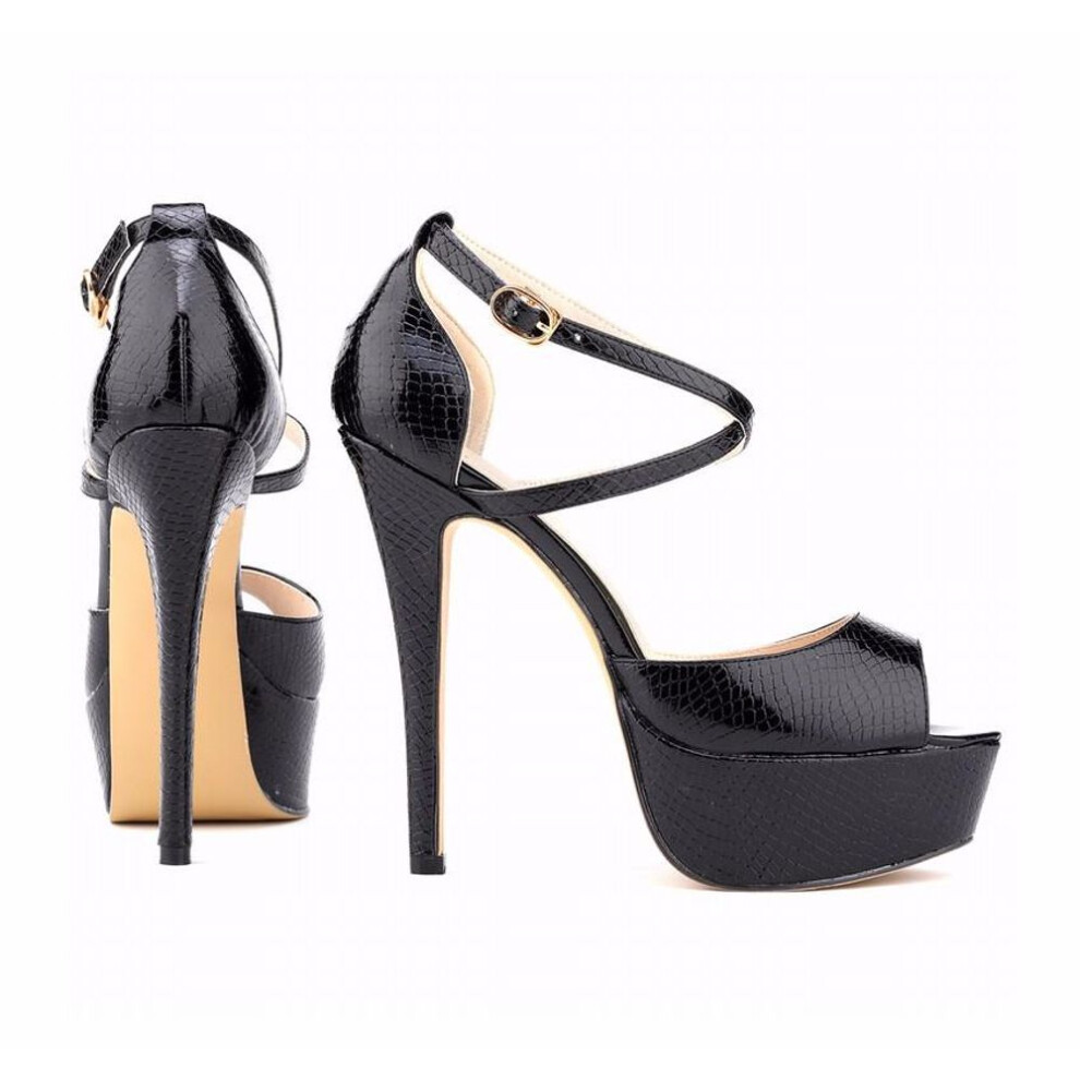 (black, 42) Sexy Ankle Strap Sandals Shoes Peep Toe Women Pumps Extreme High Heels Platform Party Stilettos Shoe