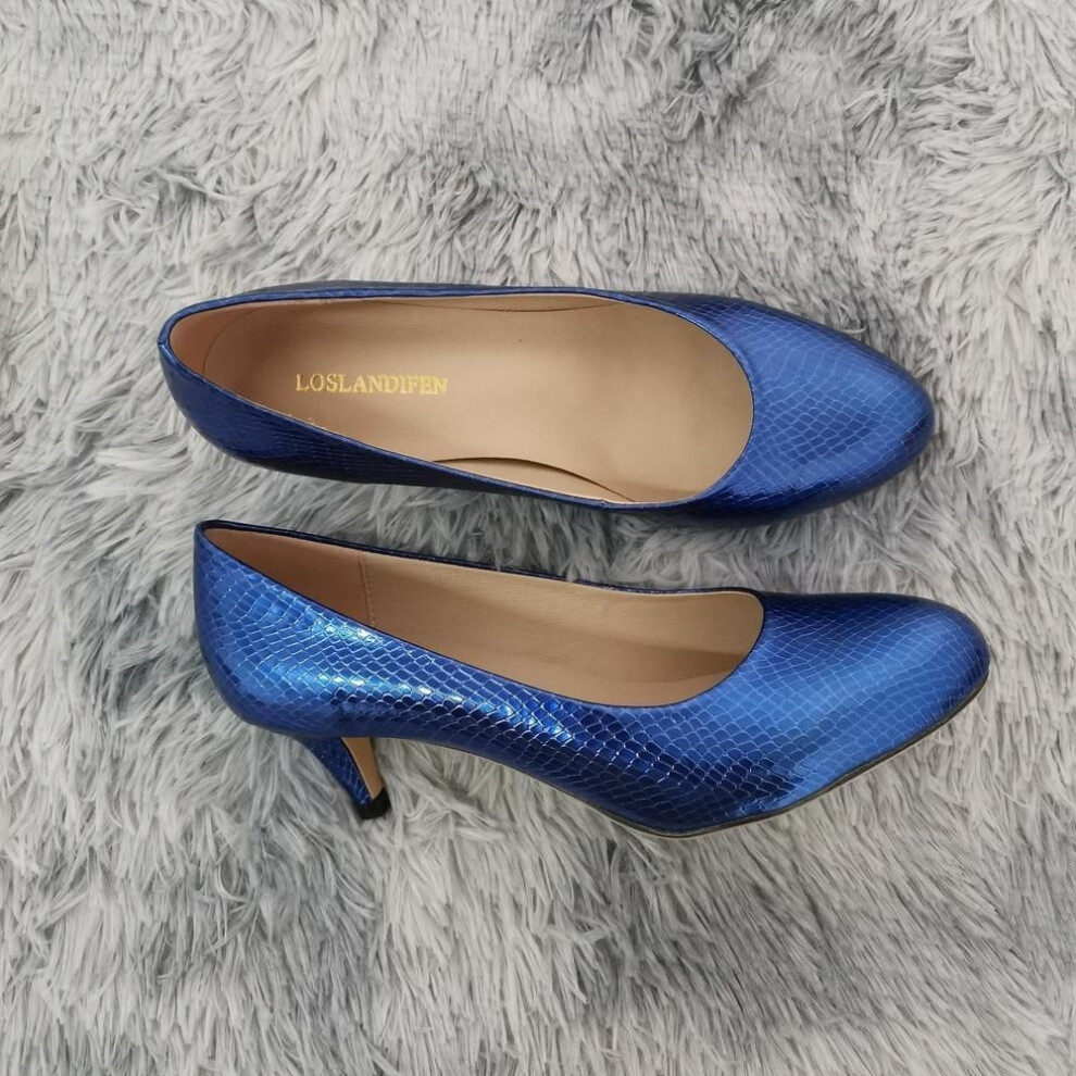 (blue, 39) Loslandifen Ladies Shoes Women Pumps New Solid Tip High Heels  Woman   Zapatos Mujer Office Medium Heel Shoe