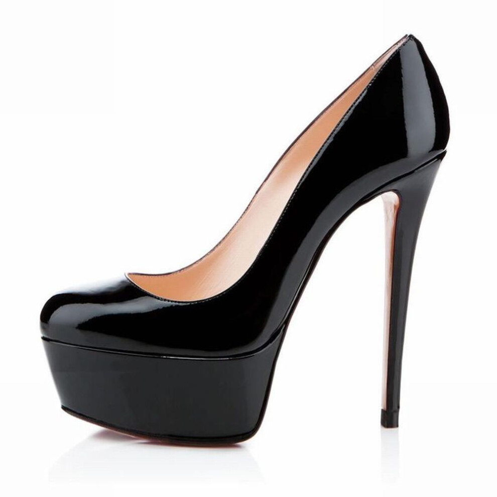 (black, 42) LOSLANDIFEN Women Pumps 14cm Super High Heels Platform Shoes Sexy Patent Leather Woman Wedding Party  Stilettos Red shoe
