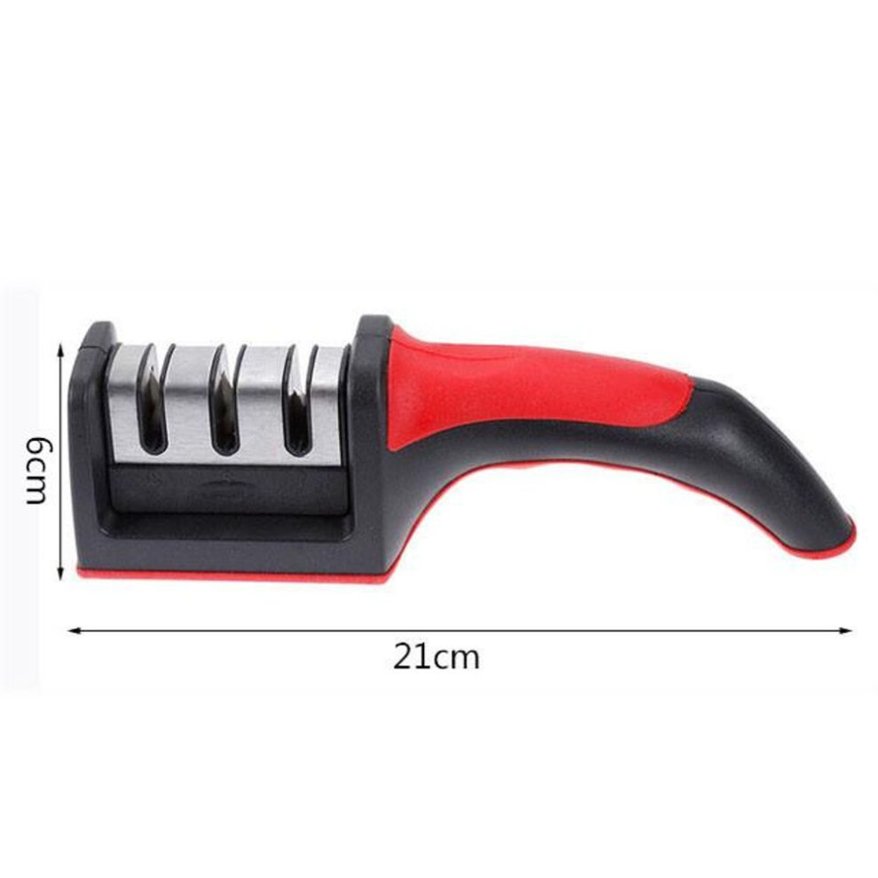 (red) Household Knife Sharpener Kitchen Multi-functional Three-section Cutter Diamond Cutter Sharpening