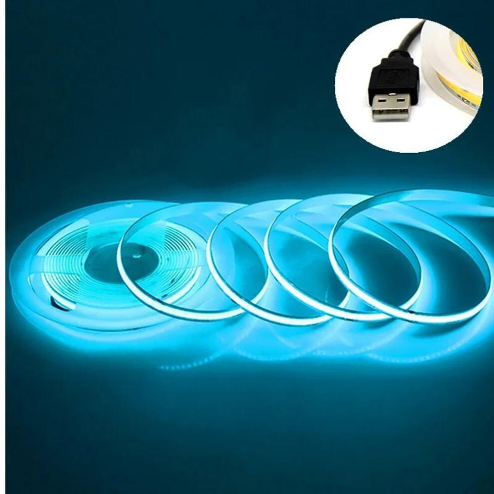 (blizzard blue, 0.5M) Usb Cob Strip Dc 5v 320leds/m White/red/pink/ice Blue/yellow Cabinet Light Lamp Tv Backlight Flexible Ribbon Rope Led Strip