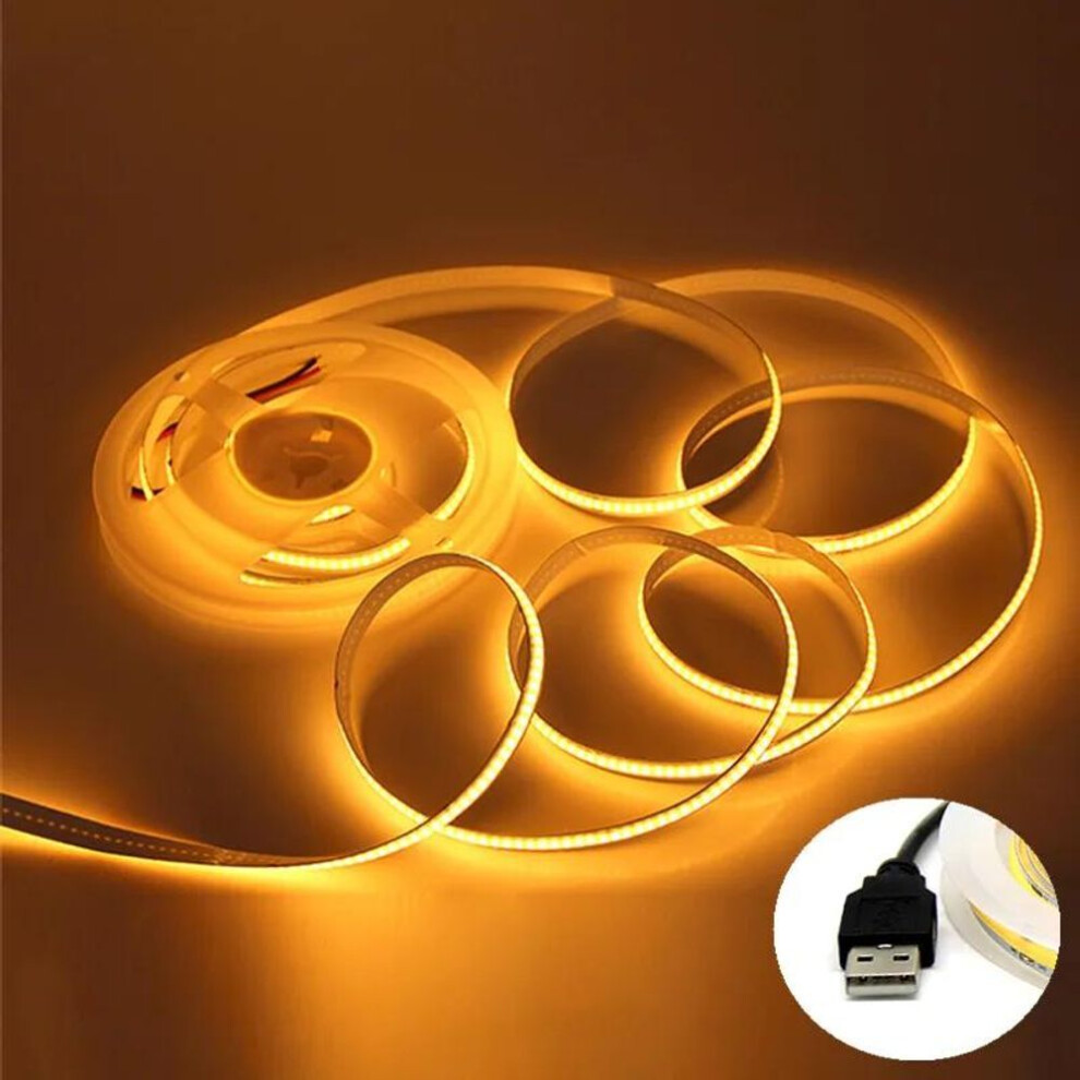 (yellow, 2M) Usb Cob Strip Dc 5v 320leds/m White/red/pink/ice Blue/yellow Cabinet Light Lamp Tv Backlight Flexible Ribbon Rope Led Strip