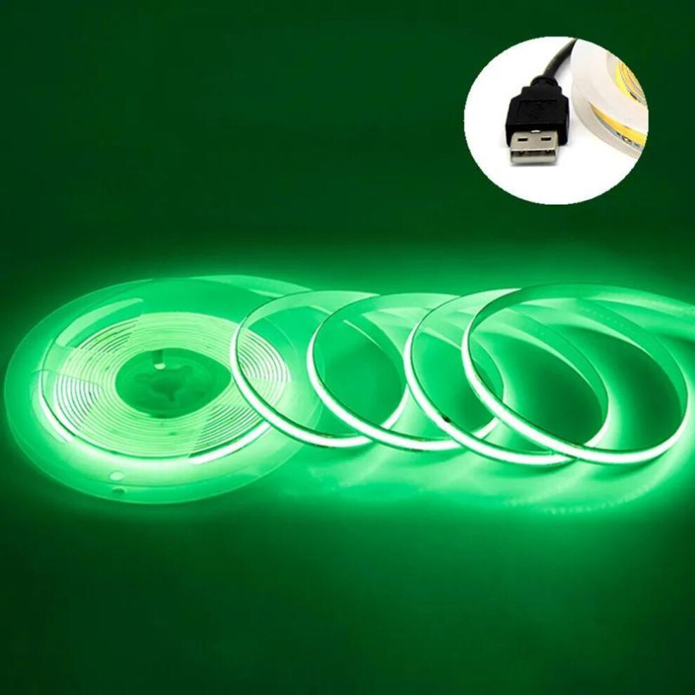 (green, 0.5M) USB COB Strip DC 5V 320Leds/M White/Red/Pink/Ice Blue/Yellow Cabinet Light Lamp TV Backlight Flexible Ribbon Rope LED Strip