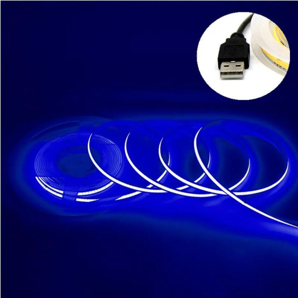 (blue, 0.5M) Usb Cob Strip Dc 5v 320leds/m White/red/pink/ice Blue/yellow Cabinet Light Lamp Tv Backlight Flexible Ribbon Rope Led Strip