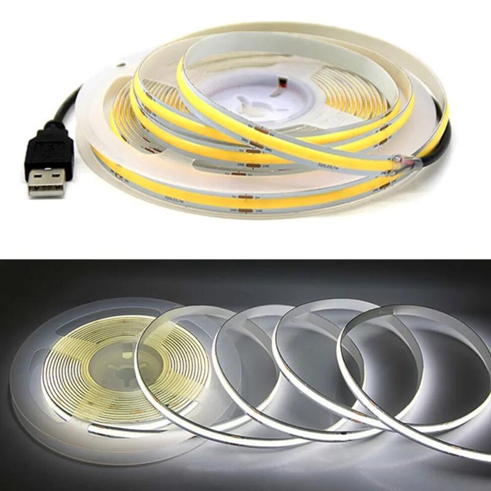 (cool white, 1M) Usb Cob Strip Dc 5v 320leds/m White/red/pink/ice Blue/yellow Cabinet Light Lamp Tv Backlight Flexible Ribbon Rope Led Strip