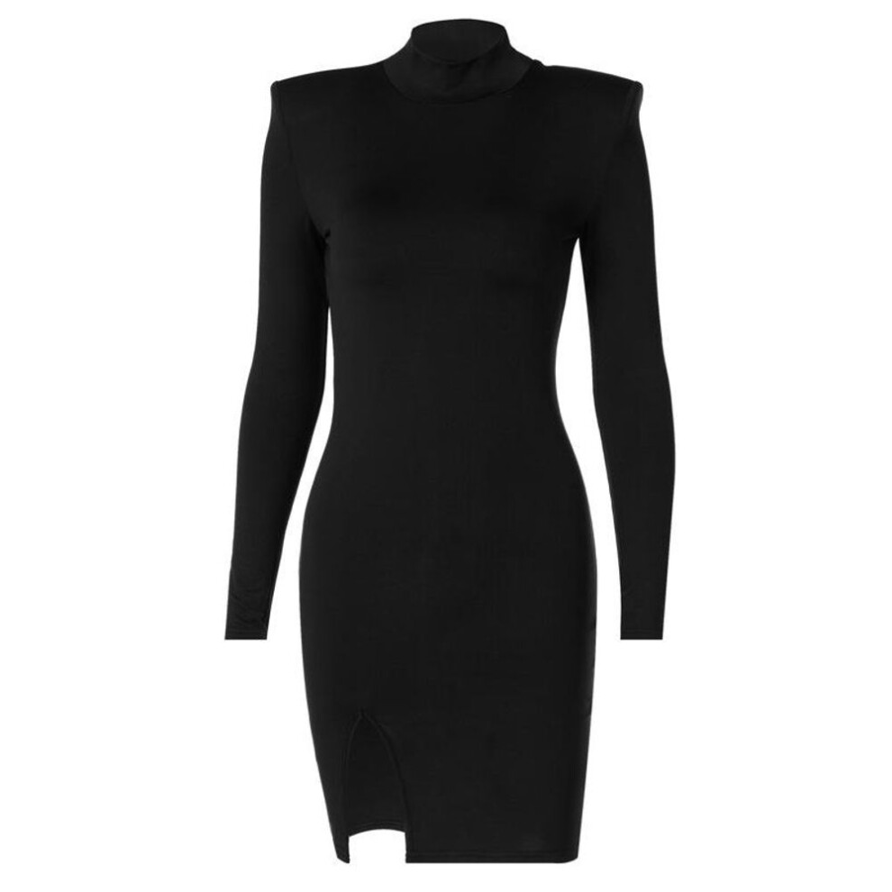(black, S) Women Spring Autumn Long Sleeve Bodycon Soild Color Black Slim Package Hip Mini Dress Female Clothing Streetwear