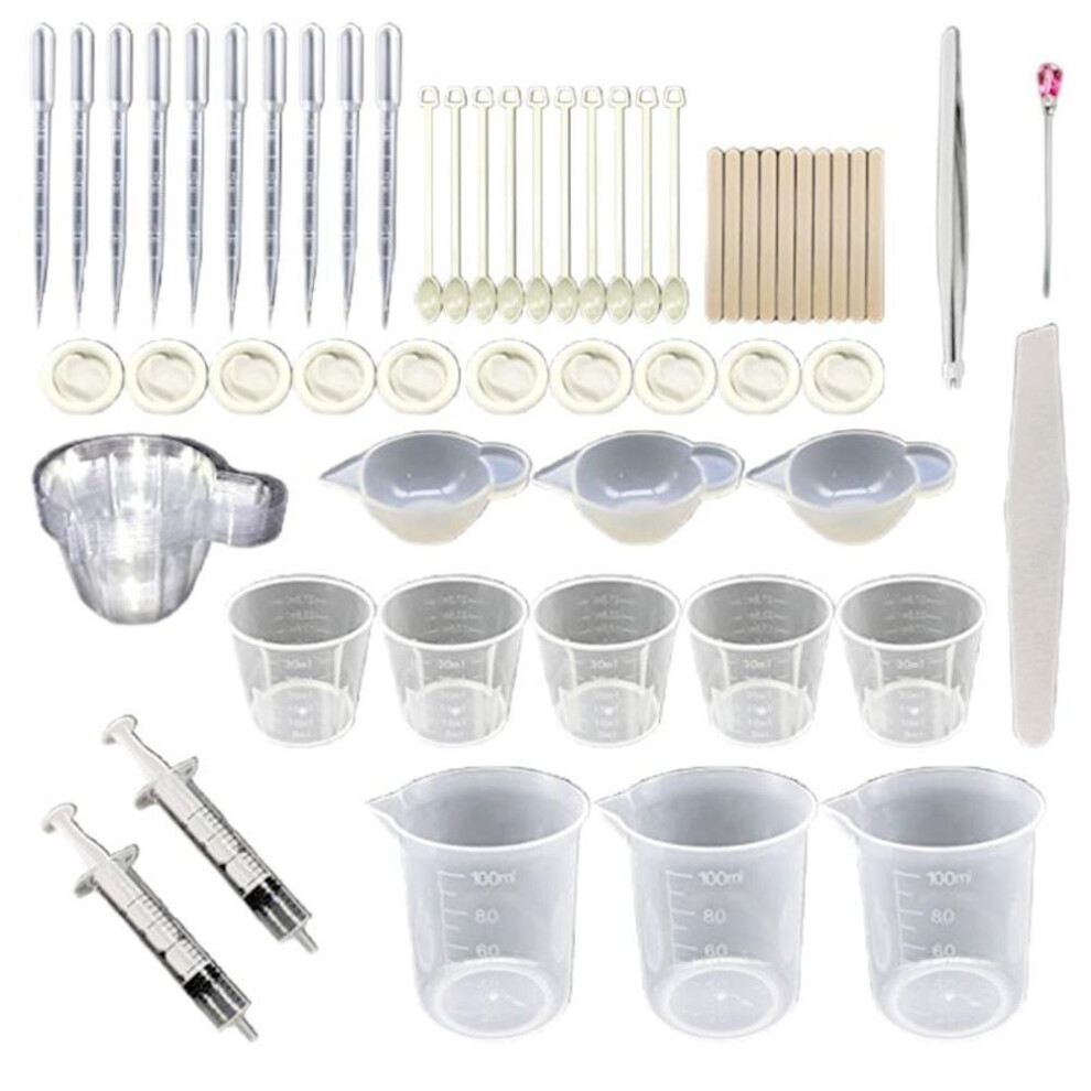 66pcs Crystal Epoxy Resin Mold Kit Diy Crafts Jewelry Making Tools With Silicone Measuring Cup Mixing Cups Tweezer