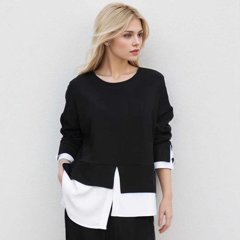 (One Size, black) Dimanaf 2024 Plus Size Pullover Autumn Hoodie T-shirt Oversize Women Asymmetrical Sweaters Solid Full Sleeve Loose