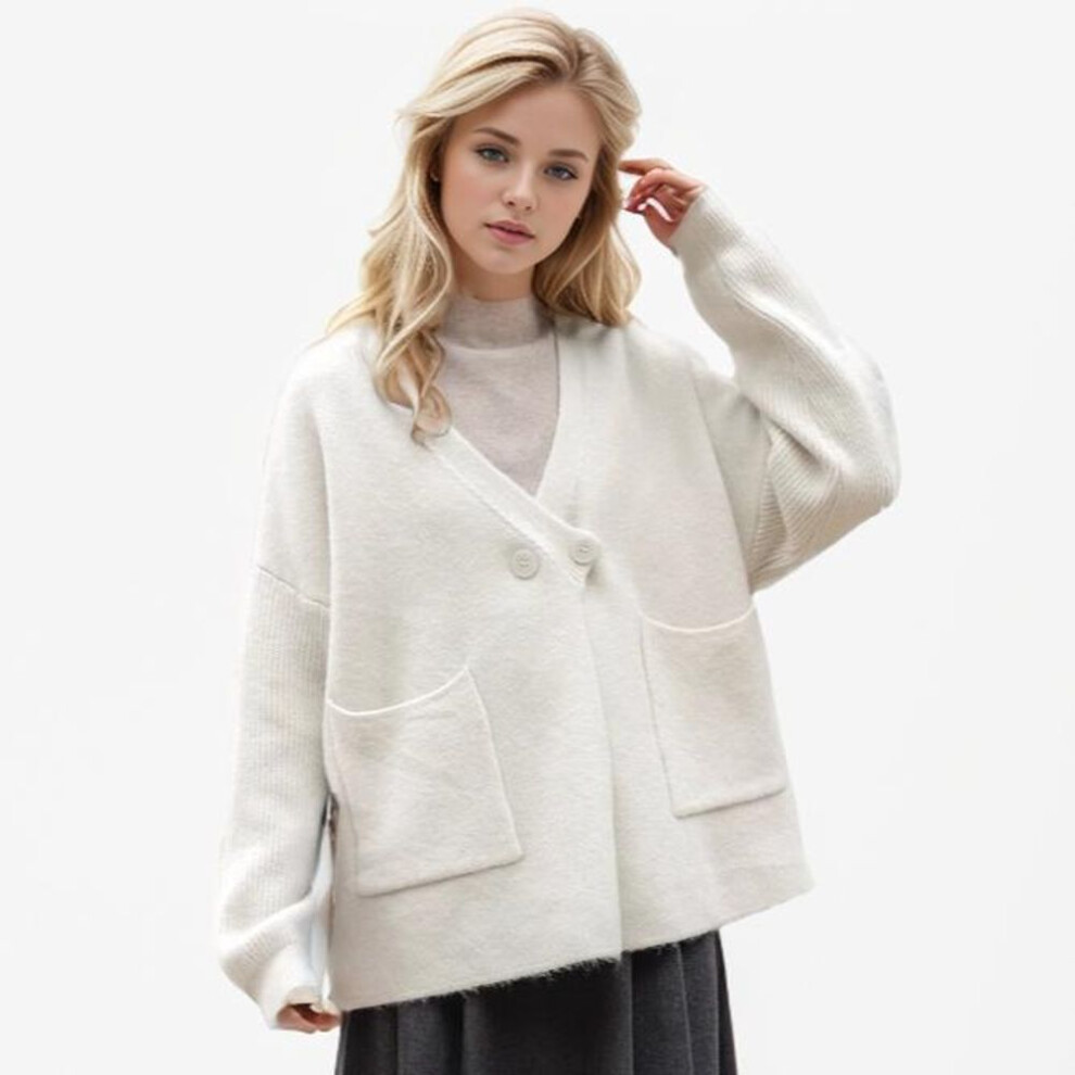 (One Size, beige) Dimanaf 2024 Winter Plus Size Autumn Women Knitting Solid Buttons Sweaters Jacket Fashion Oversize Casual Style Loose Cardigan Sweater
