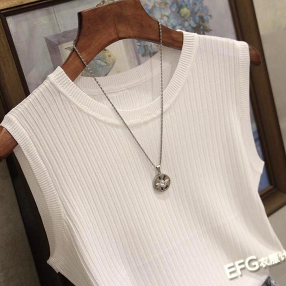 (white) Summer Sleeveless Women Blouse Tops Slim Silk Women Tee Shirt Women Fashion New Ice Plus Size White T-shirt Woman