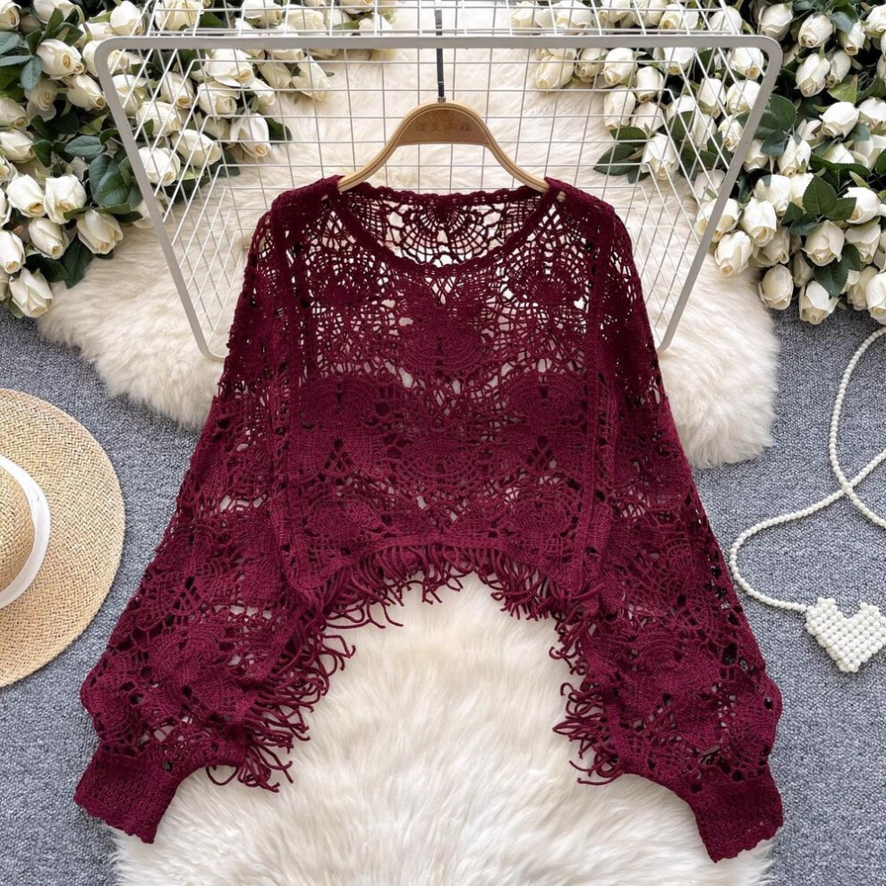 (One Size, red) Dimanaf 2024 New Women Bat Vest T-shirt Knitted Basic Fashion Tops Lace Tees Casual Loose Green Tees