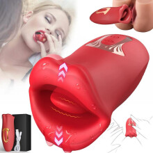 (red, with box) Rose Realistic Tongue Licking Clitoral Stimulation Nipples Powerful Stimulator Vibrators Female Adult Sex Toy for Woman Couples