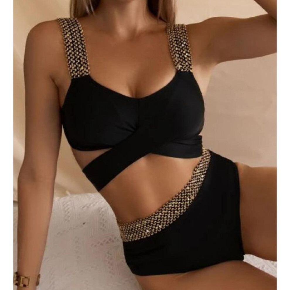 (S, as the picture) Women Bikini Swimwear Beach Black Bikini Push Up Swimsuit Women High Waist Bikini Set Bathing Suit Women Bikinis Set