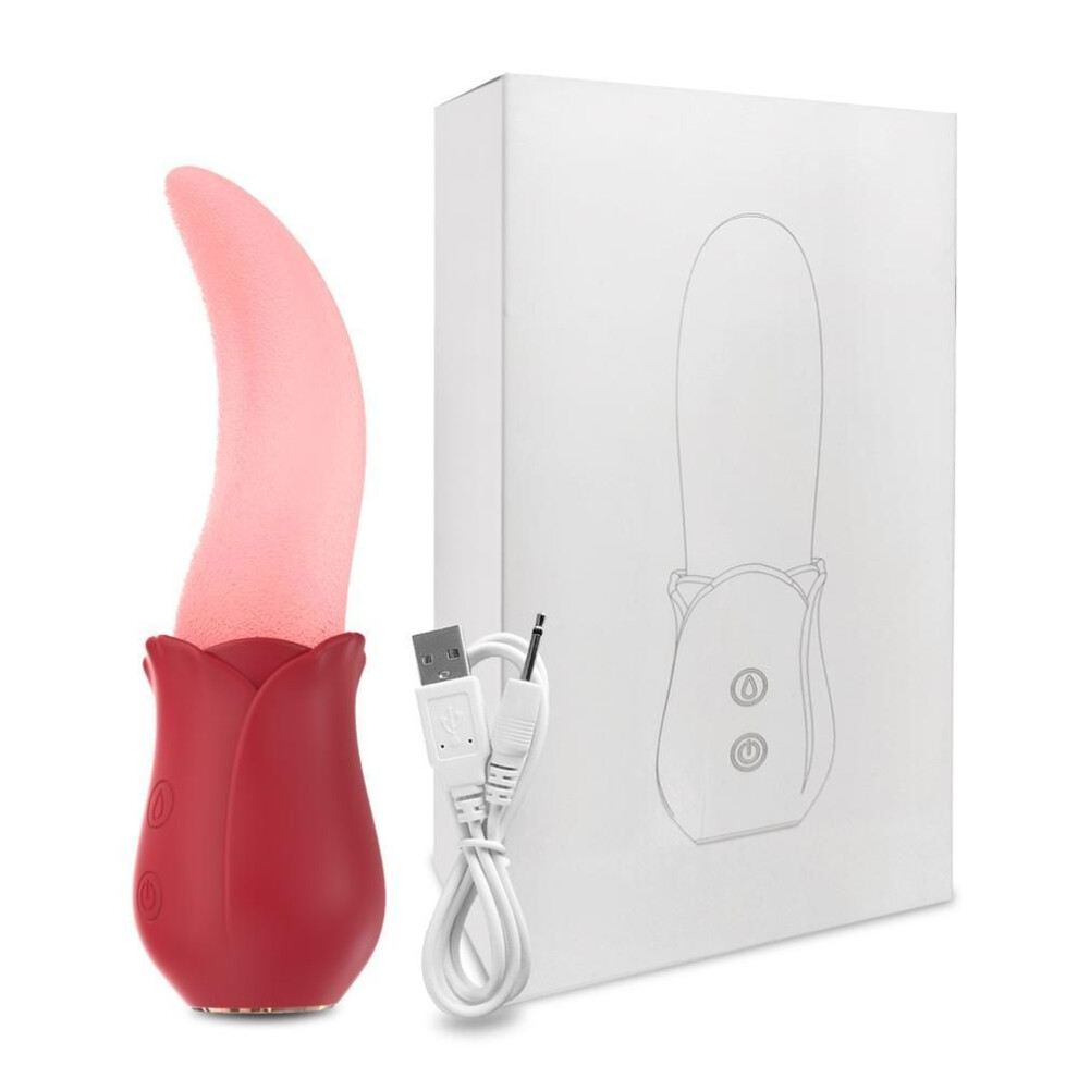 (pink, with box) Women Rose Realistic Tongue Licking Clitoral Stimulation Powerful Nipples Stimulator Vibrators Sex Toys