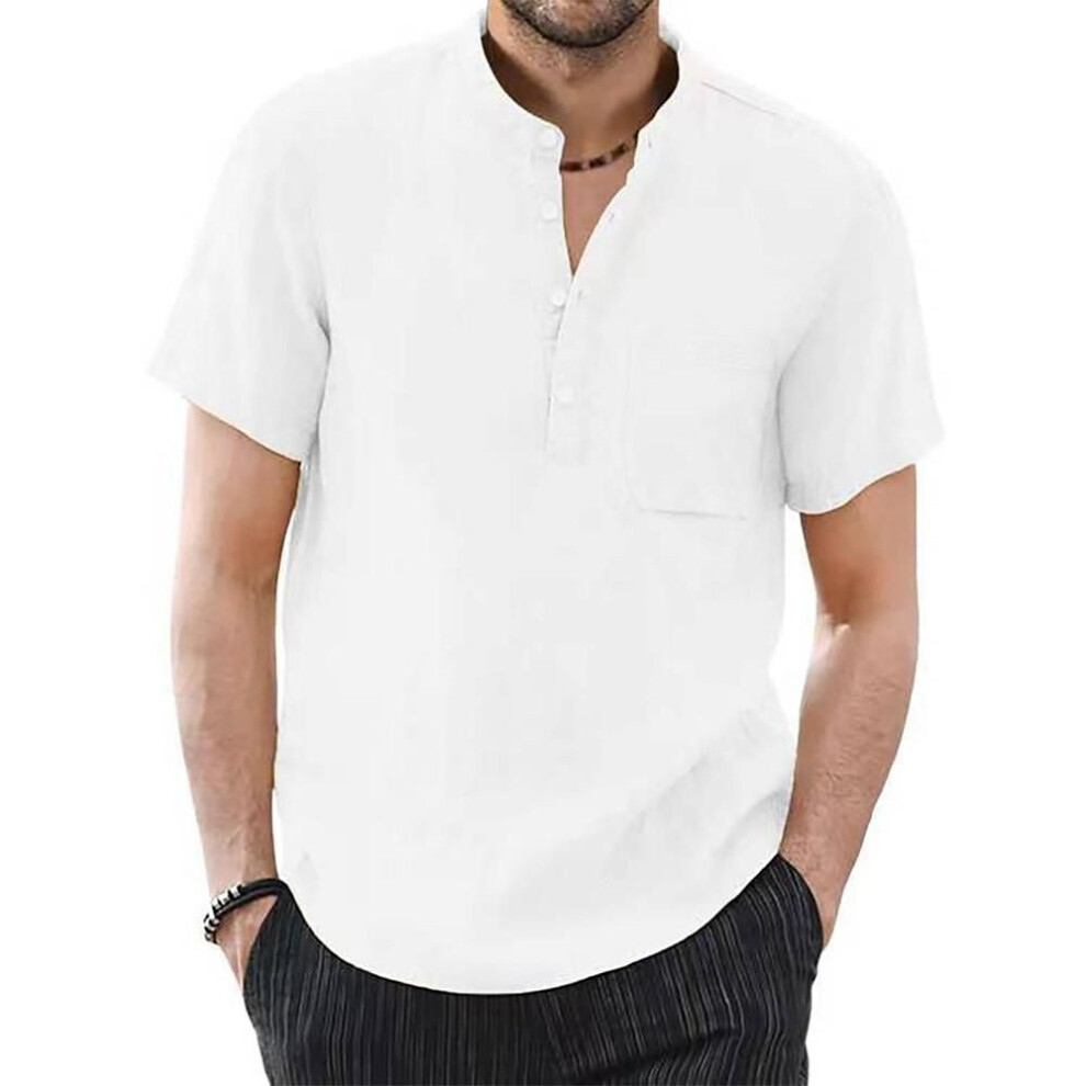 (white, XL) Men's Casual Cotton-Linen Summer T-shirt