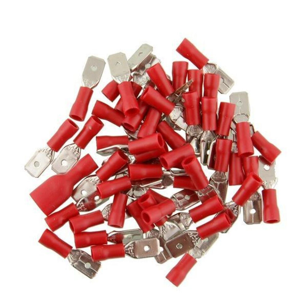 (red, Pack of 100) Maxnina Insulated Spade Crimp Connectors Kit - 20/100Pcs