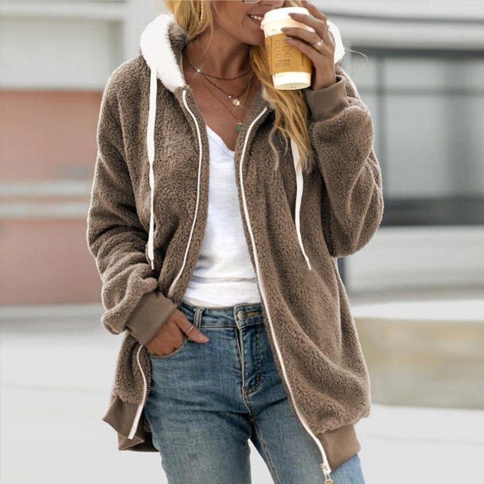 (5XL, as the picture) Fashion Women Long Sleeve Tops Hoodies Jacket Streetwear Female Casual Loose Hooded Sweatshirt Autumn Winter Fleece Zipper Coat