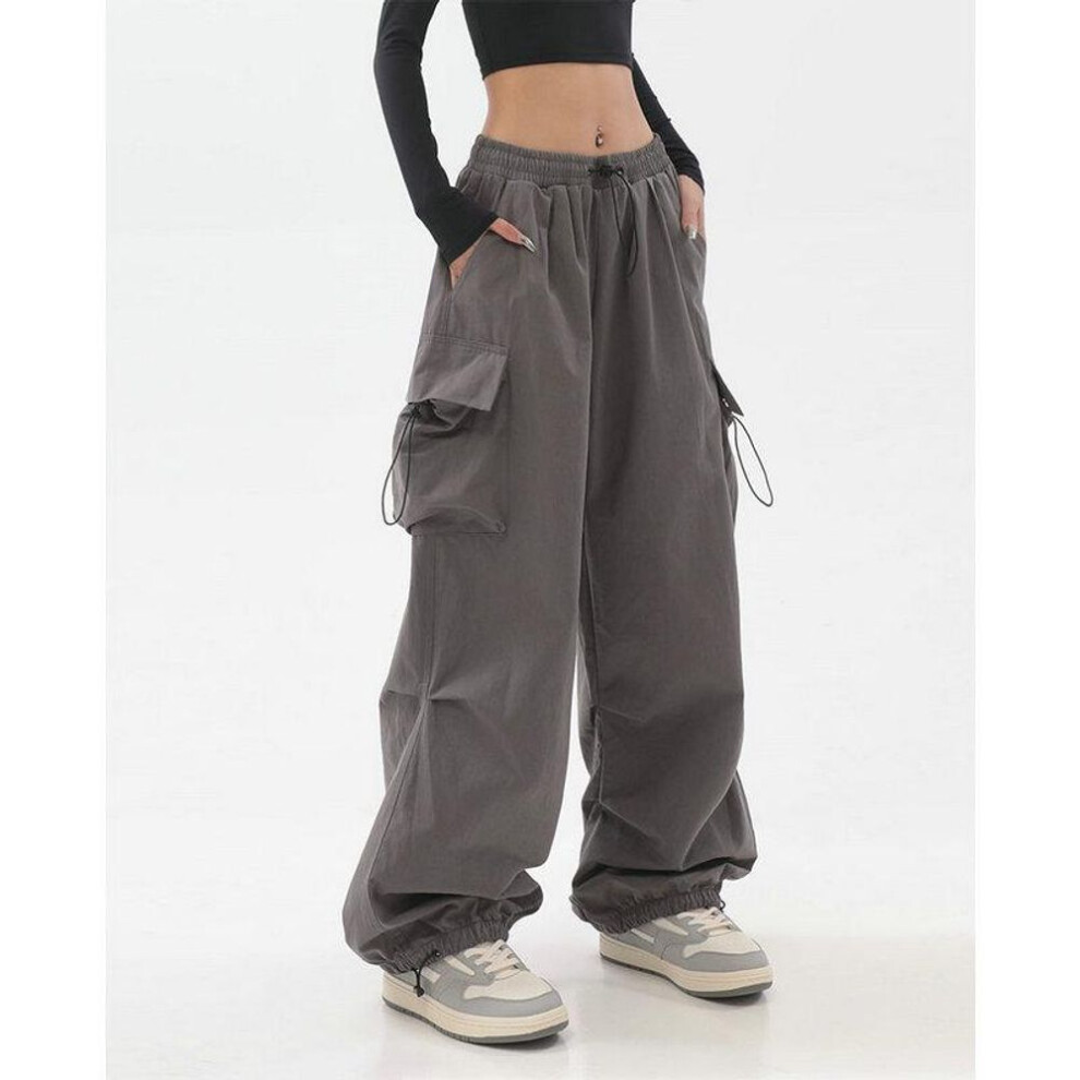 (grey, S) Elastic Waist Spring Casual Women&apos;s Cargo Pants Fashion Streetwear Harem Joggers Ankle Length Oversize Loose Pants For Girls