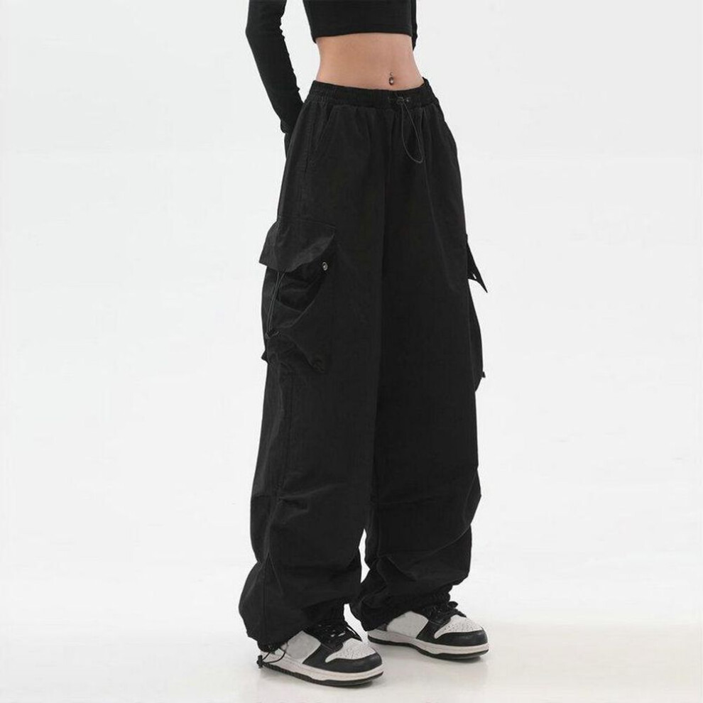 (black, M) Elastic Waist Spring Casual Women&apos;s Cargo Pants Fashion Streetwear Harem Joggers Ankle Length Oversize Loose Pants For Girls