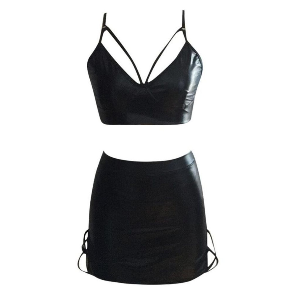 Black (, L) Sexy Lingerie Women Babydoll Underwear Leather Dress Erotic Lingerie Sex Costumes Erotic Dress Sex Clothes Dance Clubwear
