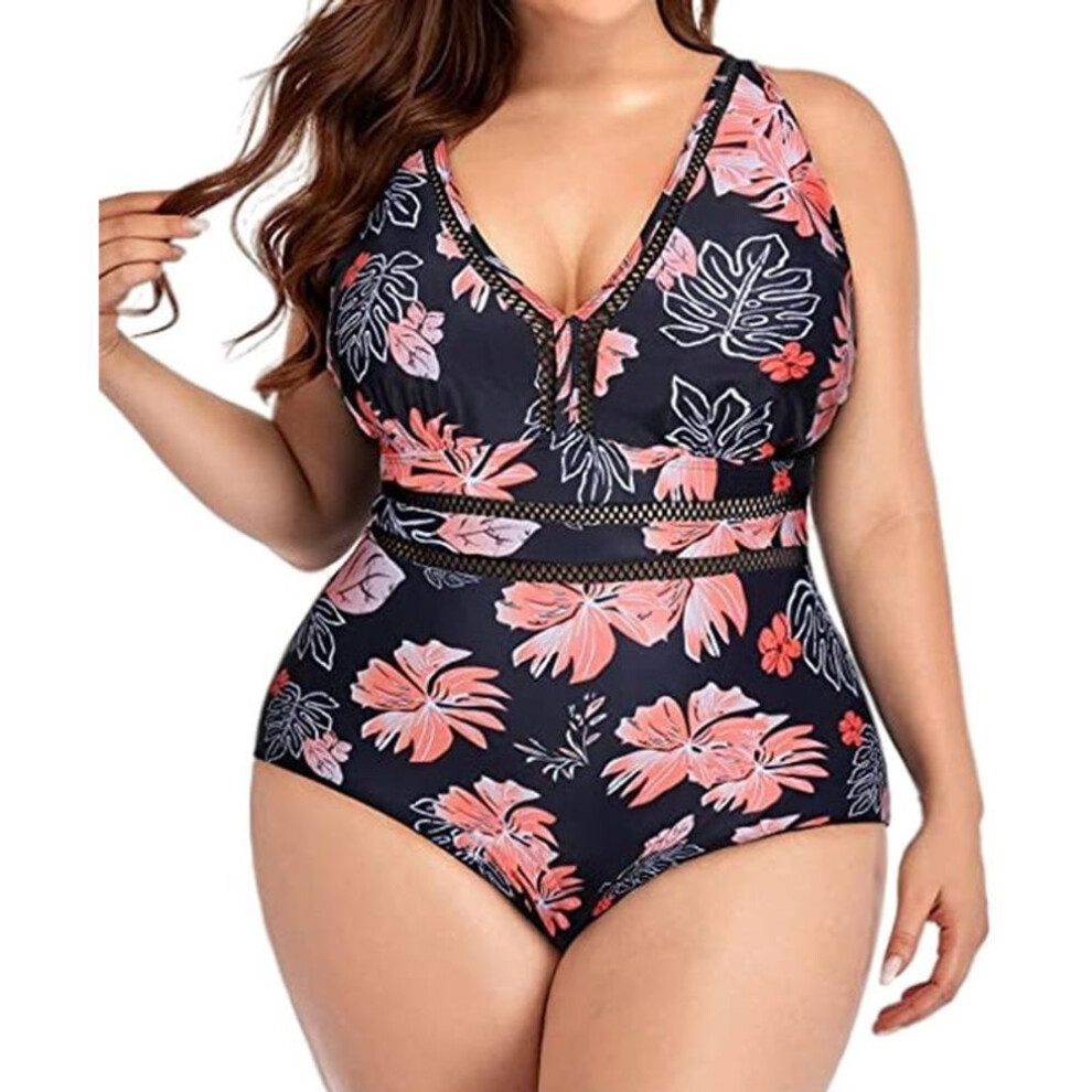 (XL, as the picture) Swimsuit One Piece Large Size Swimwear Women Beachwear Printed Summer Bathing Suit Female 5XL