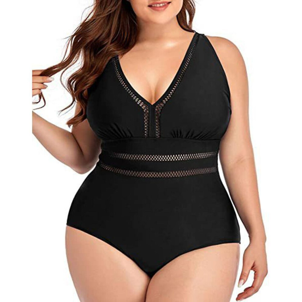 (XXL, black) Swimsuit One Piece Large Size Swimwear Women Beachwear Printed Summer Bathing Suit Female 5XL