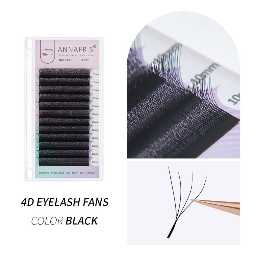 (black, 0.07mm C 9-13mm MIX) ANNAFRIS W Shape Bloom Eyelash Extension 4D Volume Premade W Automatic Flowering Natural Soft Easy Fanning Cluster YY EyeLashes