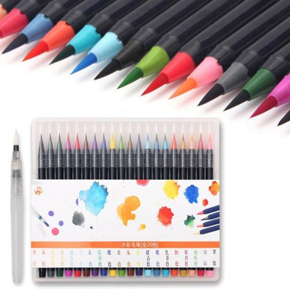 (20colors) 20 Color Markers Watercolor Soft Flexible Brush Tip Pens + 1pcs Water Brush Set