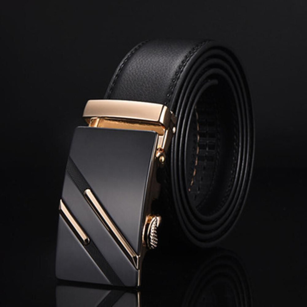 (gold) Men&apos;s Belt Faux Leather Automatic Buckle Waist Strap Business Luxury Waistband Gifts