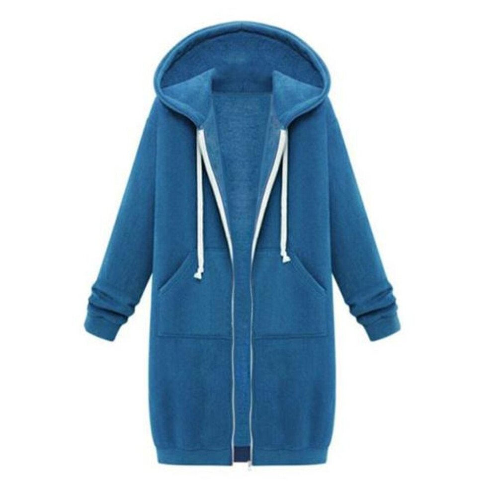 (royal blue, 4XL) Women Long Sleeve Solid Color Coat Thick S Drawstring Long Lady Jacket Women Clothes