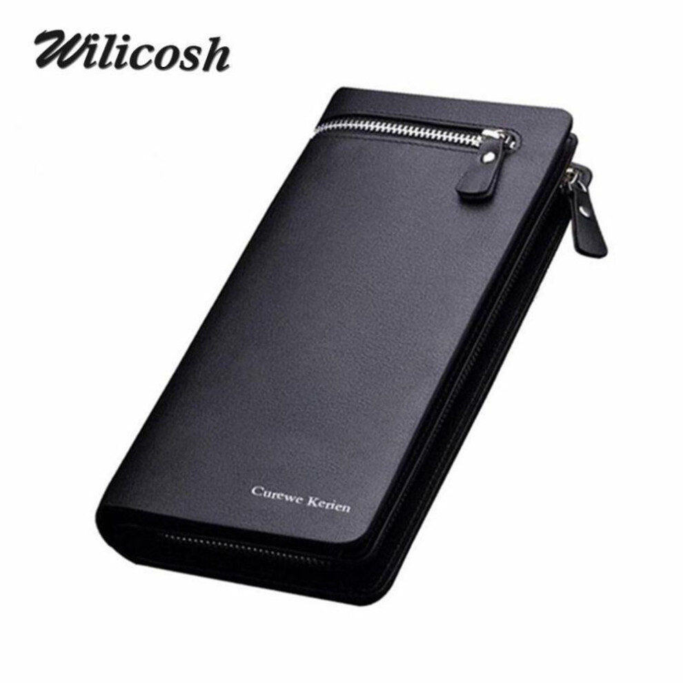 (black) Fashion Leather Men&apos;s Wallet Brand Zipper Coin Purse Wallet Clutch Style Bifold Purse Card Holder