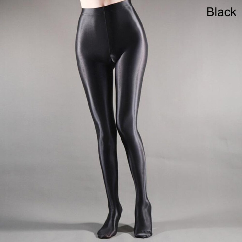 (black, L) Women&apos;s Rompers High Elastic Shiny Glossy Stockings Pantyhose Tights Dance Fitness Leggings