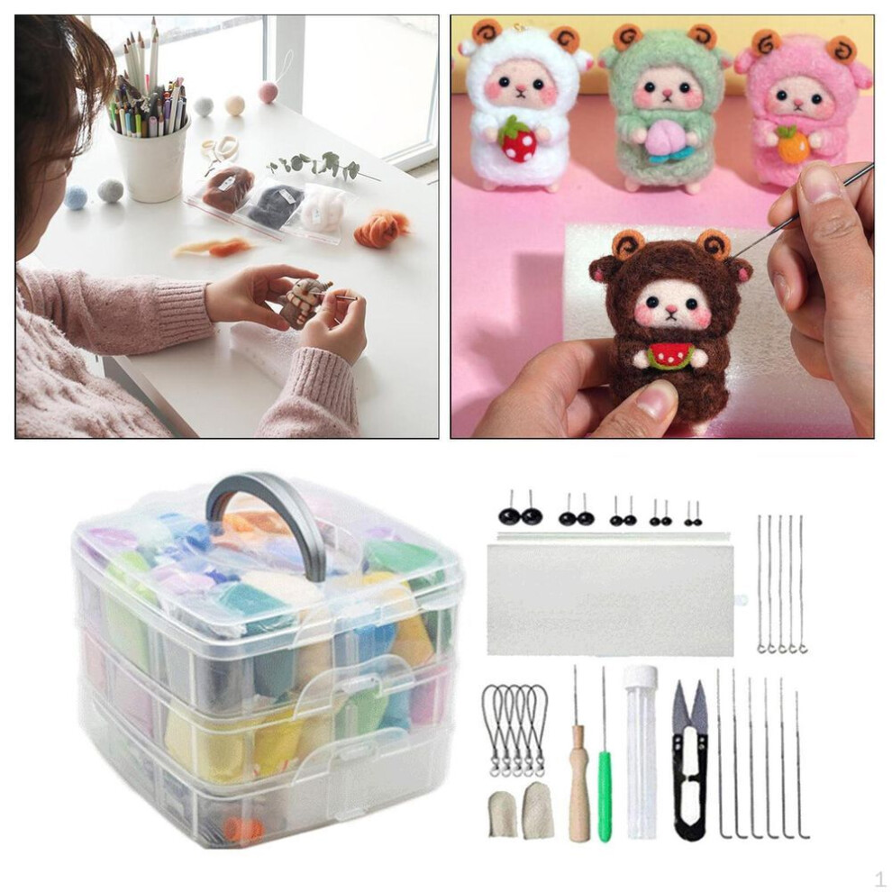 Needle Felting Kit Supplies Wooden Handle Felt Work Tools Foam Mat Storage Box Scissor Toys Hand