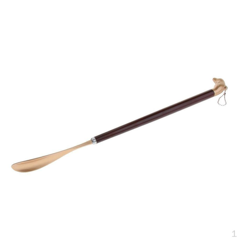 Long Metal Dolphin Head Shoe Horn Lifter with Wood Handle 23.62, as described