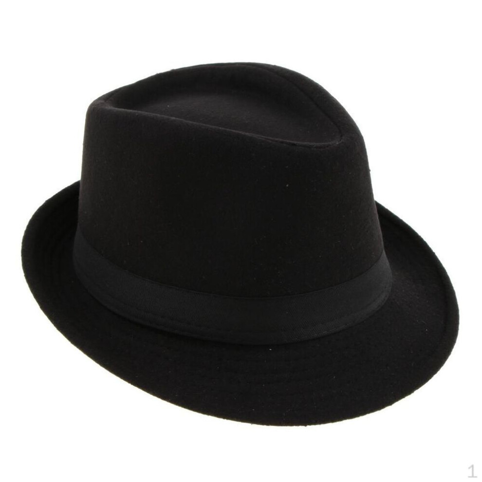 Classic Unisex Felt Fedora Hat Ribbon Band Winter Manhattan Wool Panama - Black, As Described