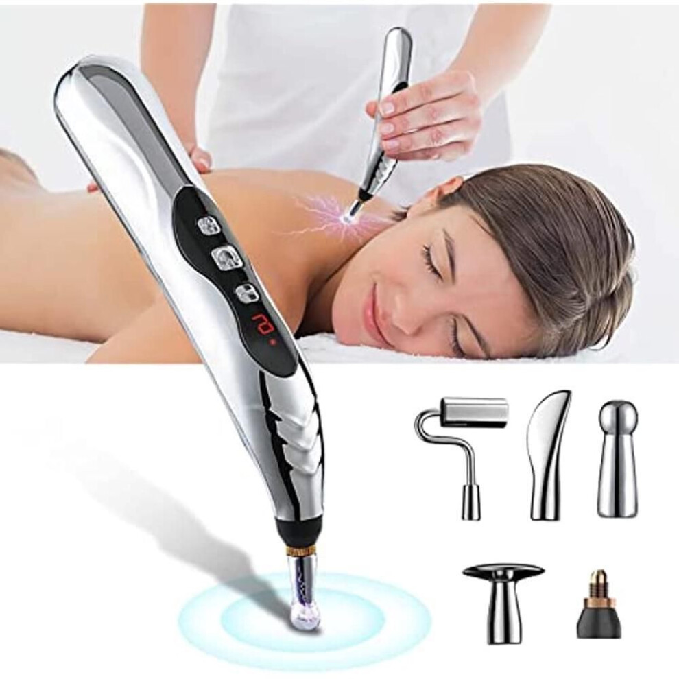 (silver, Charging Style) 5-in-1 Electronic Massage Pen, Acupuncture Pen,pain Relief Therapy, Battery/charging Powerful Energy Pen Relief Pain Tools
