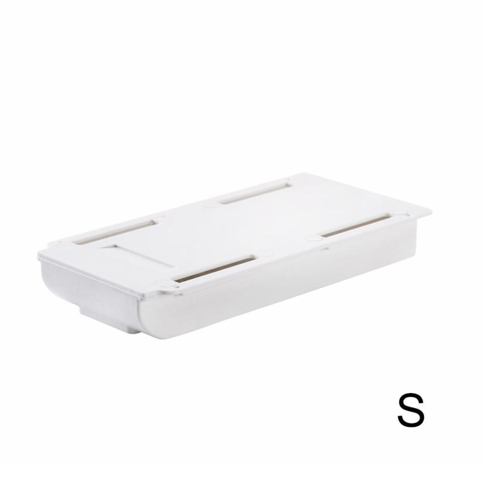 (white, S) Storage Rack Self Stick Pencil Tray Desk Table Storage Drawer Organizer Box Under Desk Stand Self-adhesive Under-drawer Storage