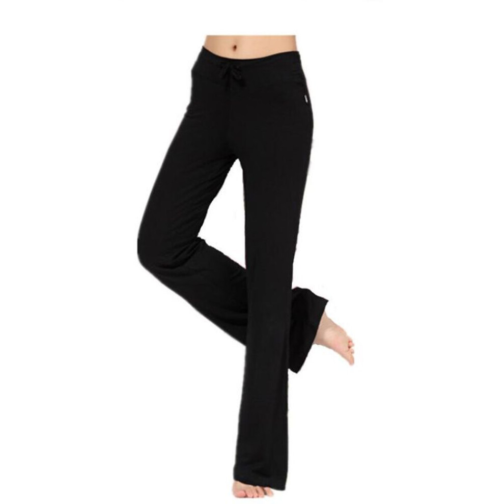(black, XXXL) Auroth Solid Color Women High Waist Wide Leg Flared Pants Stretch Trousers Drawstring Sports Pants