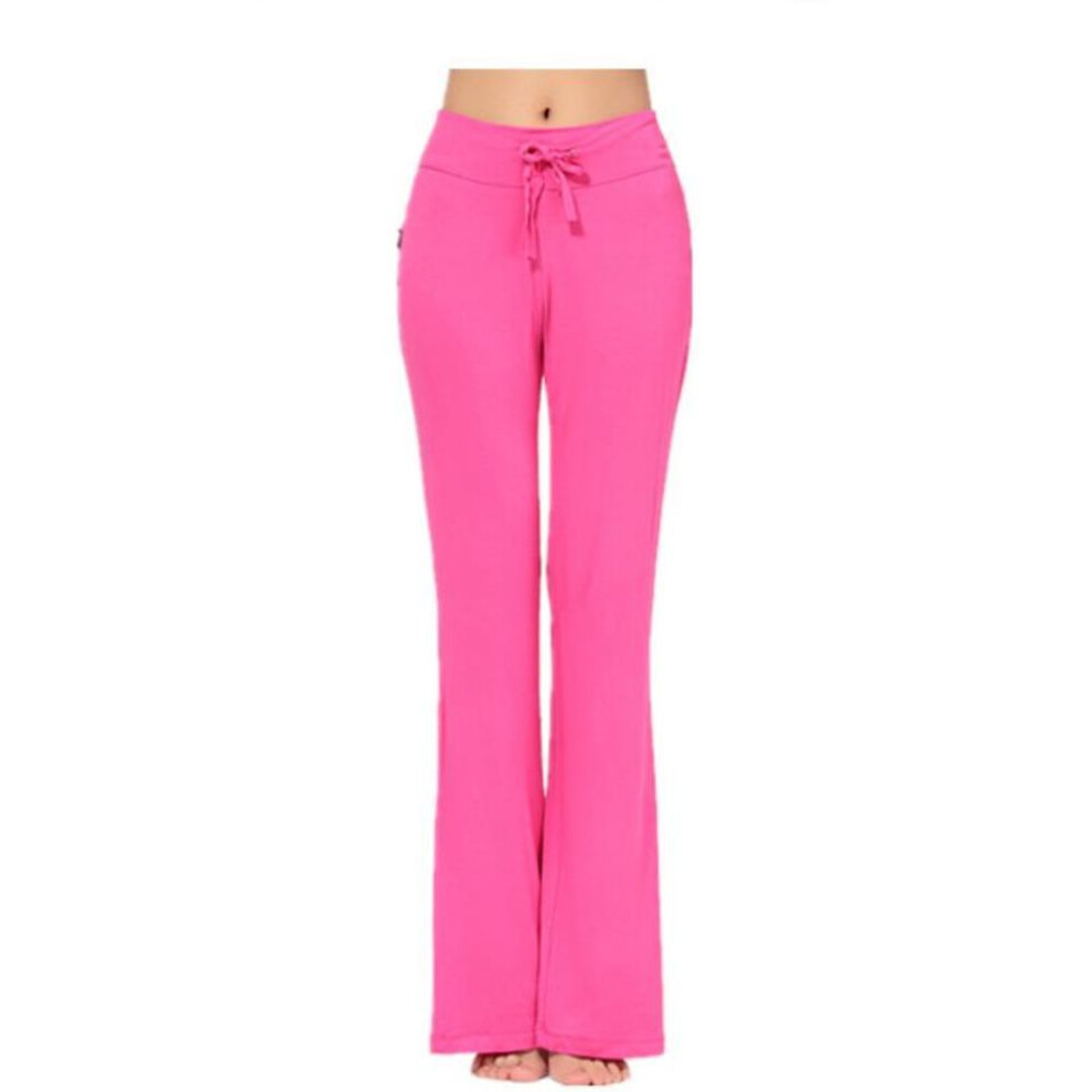 (rose red, XXL) Auroth Solid Color Women High Waist Wide Leg Flared Pants Stretch Trousers Drawstring Sports Pants