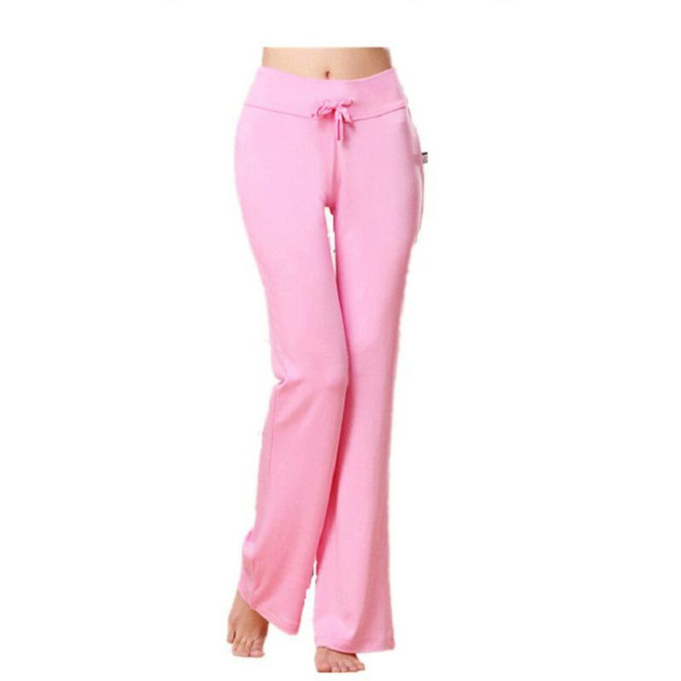 (pink, XL) Auroth Solid Color Women High Waist Wide Leg Flared Pants Stretch Trousers Drawstring Sports Pants
