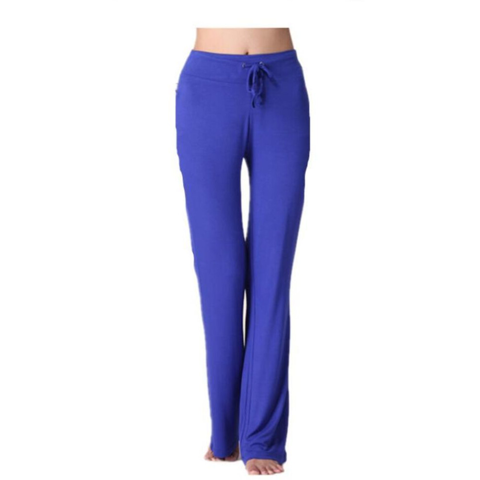 (dark blue, L) Auroth Solid Color Women High Waist Wide Leg Flared Pants Stretch Trousers Drawstring Sports Pants