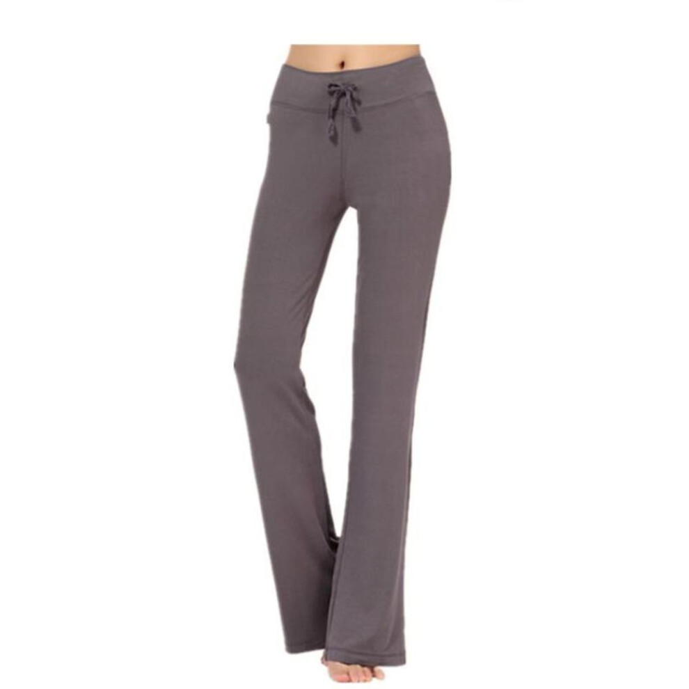 (dark grey, S) Auroth Solid Color Women High Waist Wide Leg Flared Pants Stretch Trousers Drawstring Sports Pants