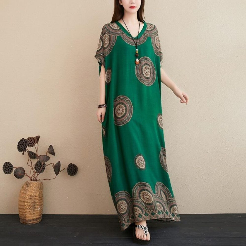 (dark green) Summer Beach Dress Plus Size Loose Maxi Long