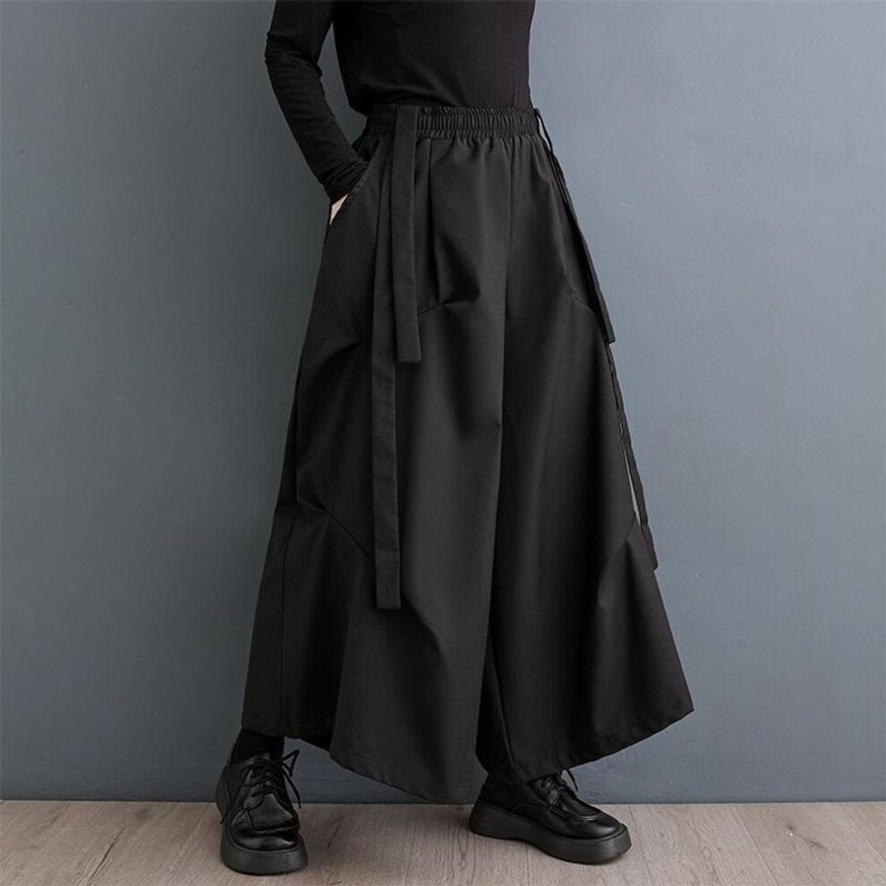 Black Plus Size Vintage High Waist Casual Loose Spring Autumn Wide Leg Pants Women Trousers