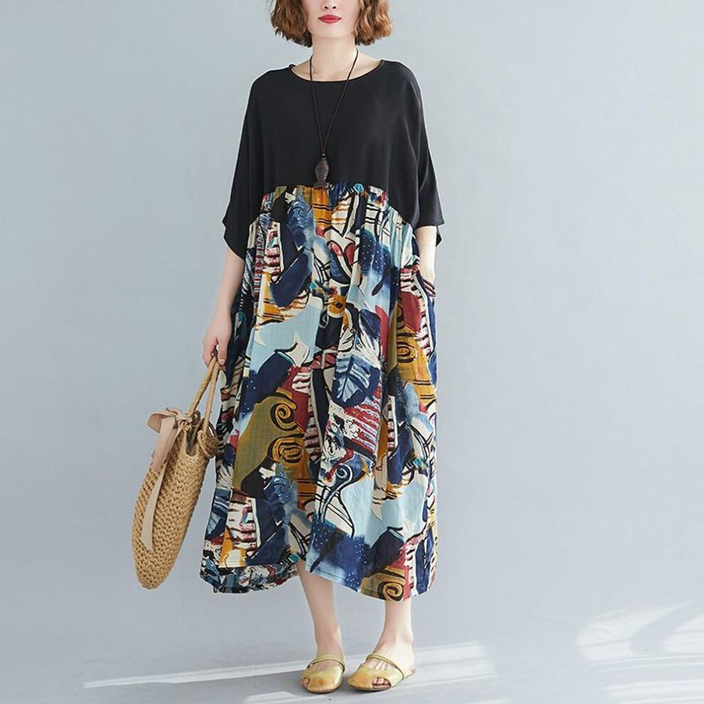 Cotton plus size women casual loose long summer dress