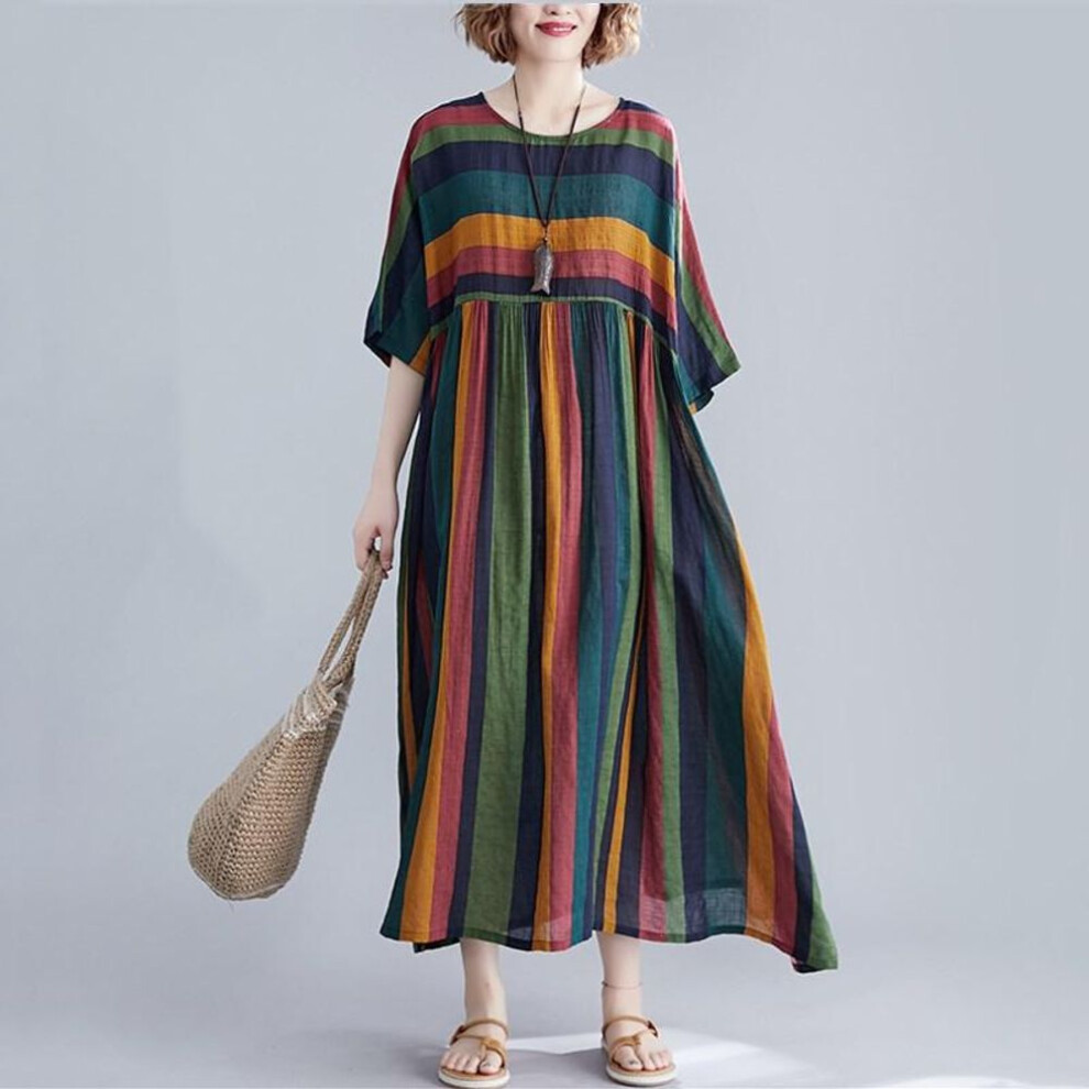 Cotton plus size vintage women casual loose long summer dress