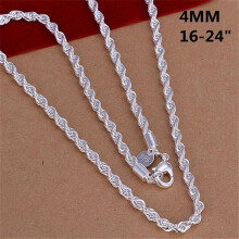 (60cm) 16-24" Silver Rope Chain Necklace with Charm