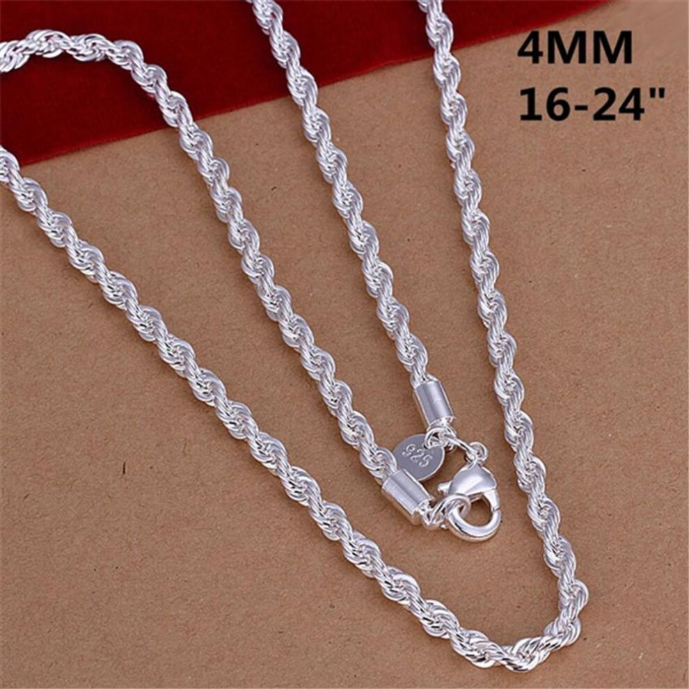 (60cm) 16-24inch For Women Men Beautiful Fashion 925 Silver Charm 4mm Rope Chain Necklace Fit Pendant Jewelry Set