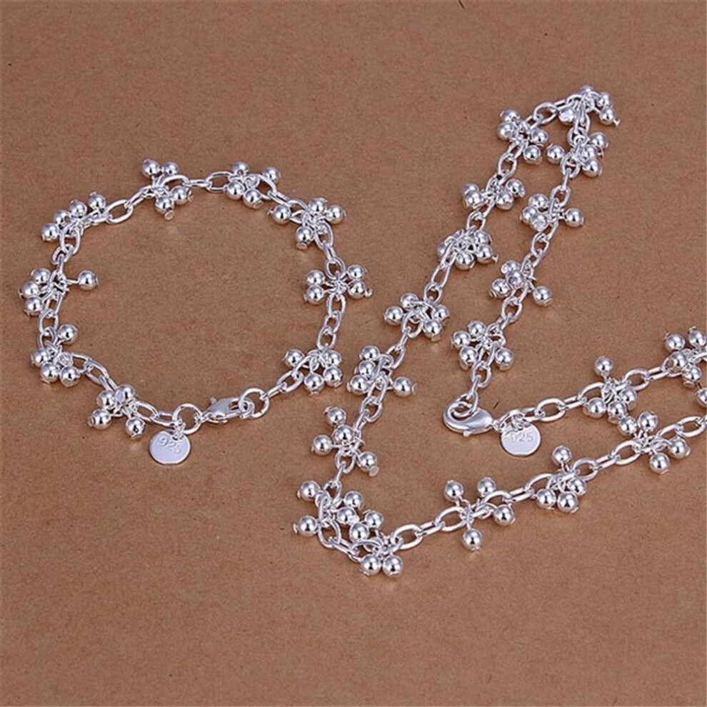 (45cm and 20cm) 925 Sterling Silver Grape Beads Necklace Bracelet Set Gift Fashion Jewelry