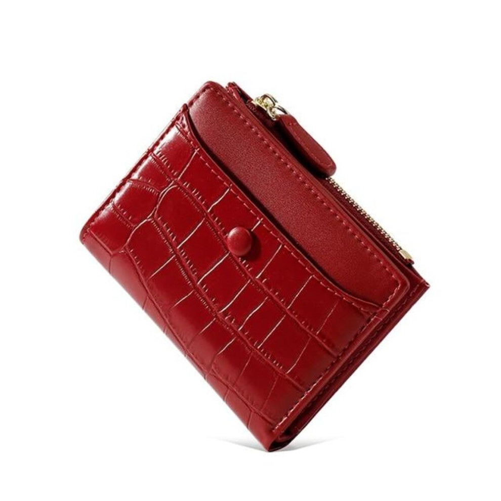 (red) Stone Pattern Small Wallet Women Pu Leather Female Purse Zipper Coin Pocket  Short Money Change Purse Mini Lady Wallet Purse